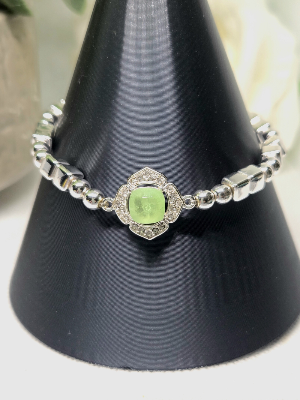 BP Silver Bracelet with Mint Green Gemstone Accent